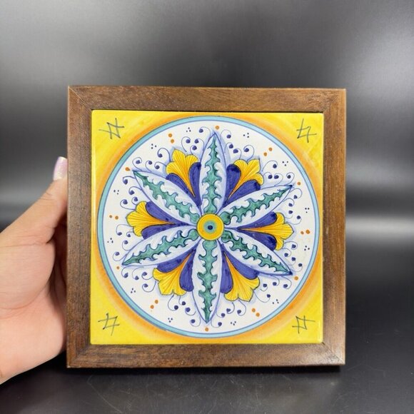 Pascal Ravello Pottery Italy Square Hand Painted Tile Wall Hanging Ceramic VTG - Picture 15 of 15